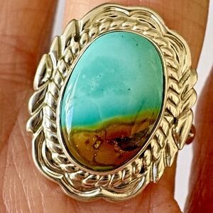 Navajo‎ Turquoise Ring Sz 9 Signed V Chee Rope Sterling Native American Shine